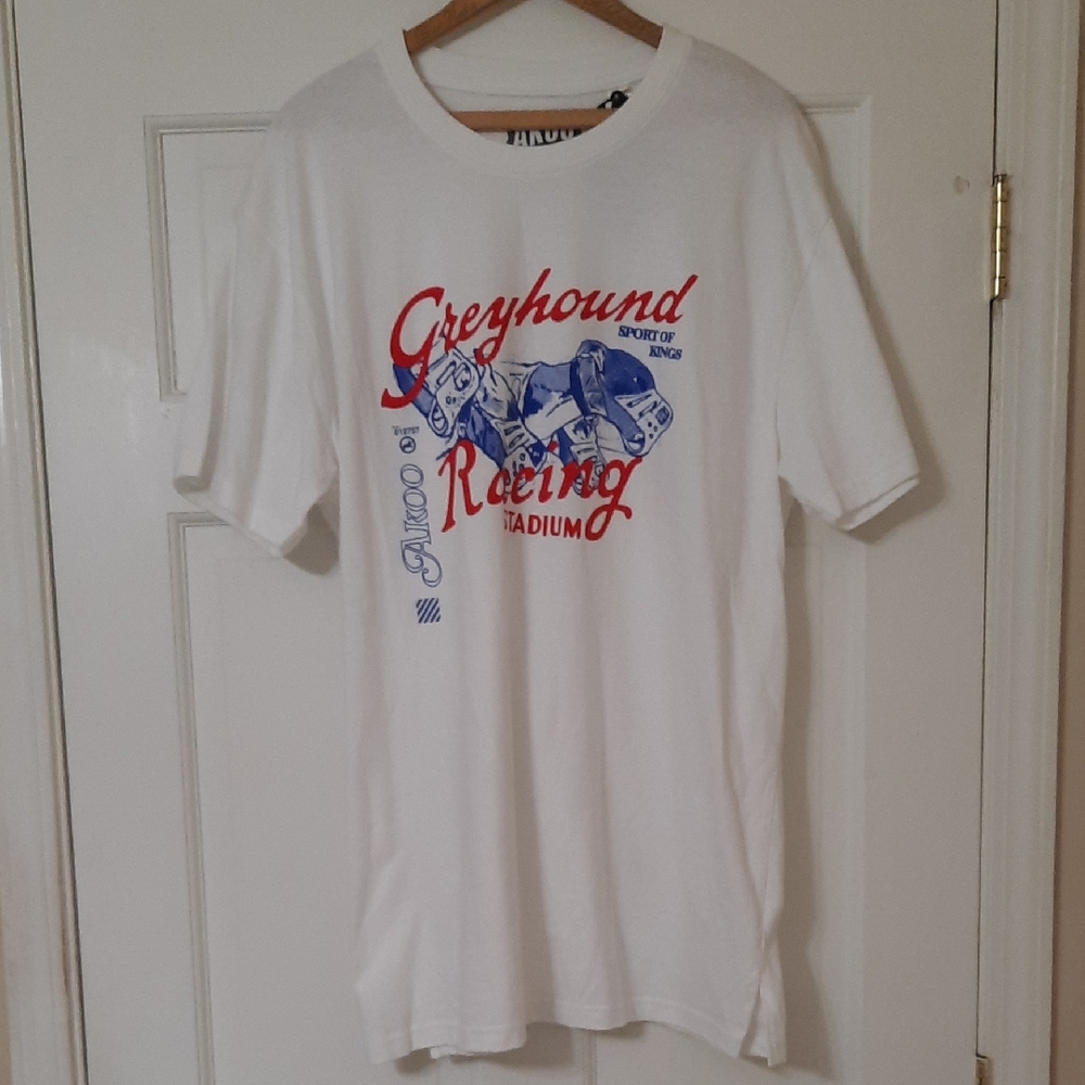 Akoo White Graphic Tee with Red and Blue Design